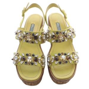 PRADA ビジュー装飾 プラットフォーム サンダル ストラップ レザー 36.5 黄色 イエロー /SR SH