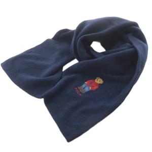ポロベア刺繍 ニットマフラー ロゴ 紺 ネイビー /SR SH