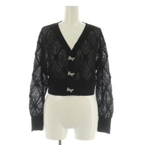 24SS リボンビジューシアーカーディガン ニット 長袖 ラメ ショート丈 F ブラック /MY OS