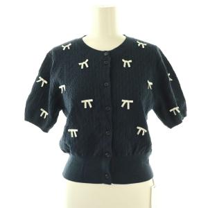 24SS ハーフスリーブリボンカーデ カーディガン ニット 半袖 F 紺 /NR OS SH