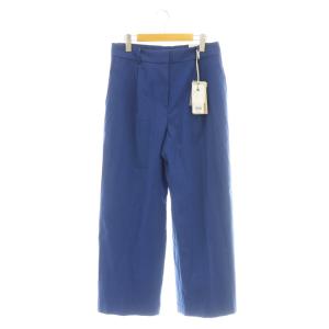 25SS PLUS STYLE リネンブレンドワイドパンツ タック XXL 青 /CX OS
