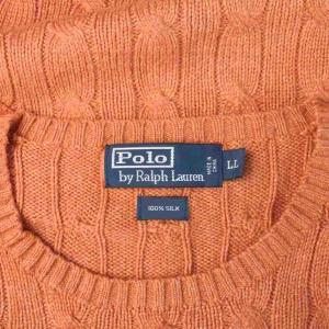Polo by Ralph Lauren ニット セーター 絹 シルク LL オレンジ ケーブル編み ラウンドネック 長袖 /AB OS