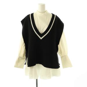 FLARE SHIRT WITH VEST ベスト シャツ レイヤード 2点セット F ブラック 白 オフホワイト