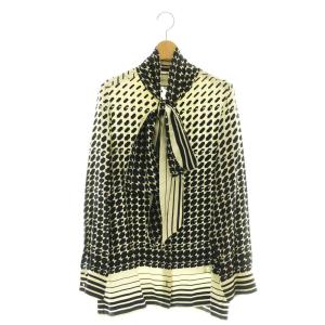 ボウタイ シルク ブラウス 総柄 44 アイボリー ブラック 467085 /DF OS