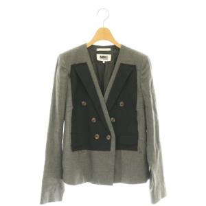 ウールノーカラージャケット カラーレスジャケット 40 グレー ブラック /DF OS