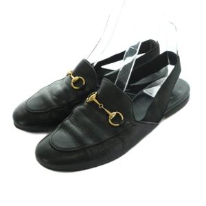 エラスティックスリングバック ホースビット スリッパシューズ レザー 36.5 23.5cm 黒 409332