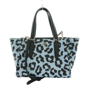 2WAYバッグ ハンド ショルダー ヒョウ柄 水色 ライトブルー 黒 ブラック /SS OS