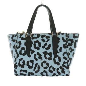 COACH 2WAYバッグ ハンド ショルダー ヒョウ柄 水色 ライトブルー 黒 ブラック /SS OS