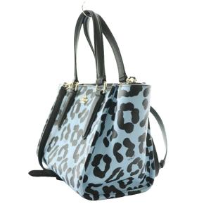 COACH 2WAYバッグ ハンド ショルダー ヒョウ柄 水色 ライトブルー 黒 ブラック /SS OS