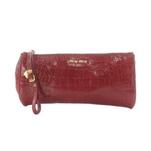 ポーチ クロコ型押し レザー 本革 赤 レッド /RI OS OH