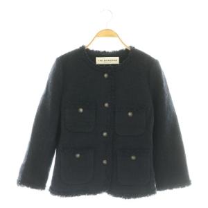 ツイードジャケット ノーカラージャケット シルク混 38 ネイビー /DF OS