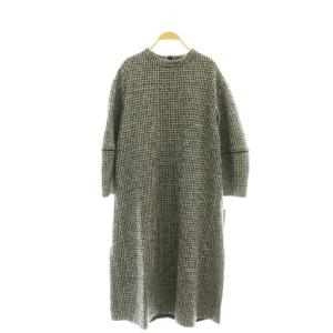 ハウンドトゥースニット コクーンワンピース ロング 36 ブラック ホワイト /DF OS