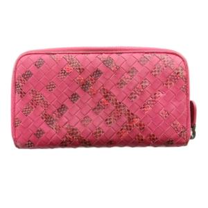 BOTTEGA VENETA イントレチャートロングウォレット ラウンドジップ アイヤーズ ピンク /SS OS