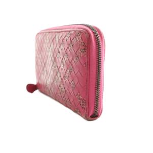 BOTTEGA VENETA イントレチャートロングウォレット ラウンドジップ アイヤーズ ピンク /SS OS