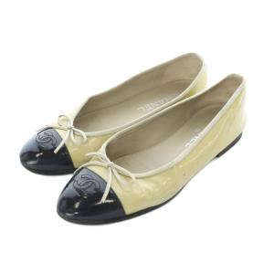 バレエシューズ パンプス 38 24cm 24.5cm 黄色 黒 ブラック バイカラー ココマーク リボン