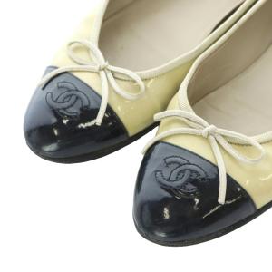 CHANEL バレエシューズ パンプス 38 24cm 24.5cm 黄色 黒 ブラック バイカラー ココマーク リボン