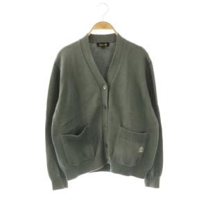 ロゴ刺繍 コットン カーディガン ニット 長袖 1 カーキ /HK OS