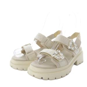 LANVIN en Bleu サンダル プラットフォーム ビジュー ベルクロ M ベージュ /YO7