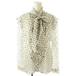 24SS ラメカットシフォンブラウス 36 ホワイト ブラック /DO OS