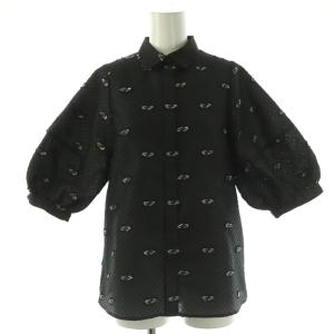 フリルカラー フレアスリーブ ブラウス 五分袖 36 ブラック /HK OS