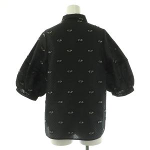 UNITED ARROWS フリルカラー フレアスリーブ ブラウス 五分袖 36 ブラック /HK OS