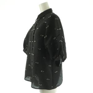 UNITED ARROWS フリルカラー フレアスリーブ ブラウス 五分袖 36 ブラック /HK OS
