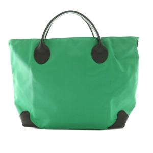 舟形ハンドバッグ ナイロン レザー 緑 グリーン /SS OS
