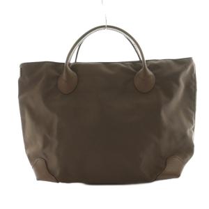 舟形トートバッグ ナイロン レザー 茶 ブラウン /SS OS