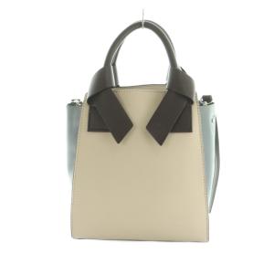 NATURAL BEAUTY BASIC 2WAY ハンドバッグ ショルダーバッグ フェイクレザー バイカラー リボンモチーフ ライトベージュ ライトブルー