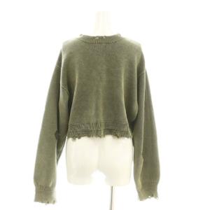 Ameri VINTAGE 25AW DAMAGE LOGO SHORT KNIT TOP ニット ジップアップ F カーキ 0125201810510