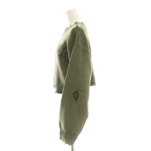 Ameri VINTAGE 25AW DAMAGE LOGO SHORT KNIT TOP ニット ジップアップ F カーキ 0125201810510