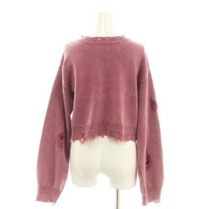 Ameri VINTAGE 25AW DAMAGE LOGO SHORT KNIT TOP ニット ジップアップ F ピンク 0125201810510