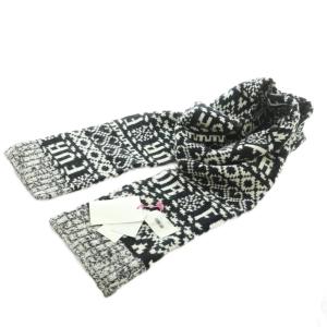 23AW ロゴジャガードニットマフラー ウール混 F 黒 白 /MI OS