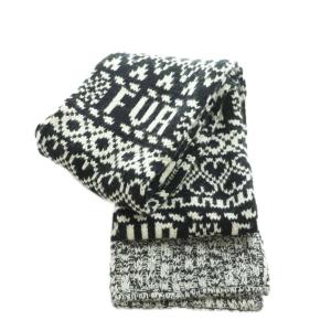 furfur 23AW ロゴジャガードニットマフラー ウール混 F 黒 白 /MI OS