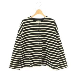 2wayボーダースナップカーディガン F ブラック ホワイト /DF OS