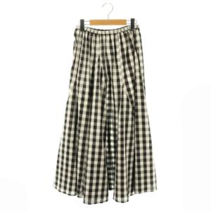 23SS ギンガムチェックパネルスカート フレアスカート ロング 38 ブラック ホワイト /DF OS