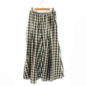 IENA 23SS ギンガムチェックパネルスカート フレアスカート ロング 38 ブラック ホワイト /DF OS