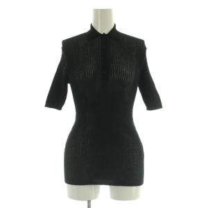 24SS SHEER RIB POLO ニットポロシャツ リネン混 ブラック 半袖 リブ編み シアー /MY