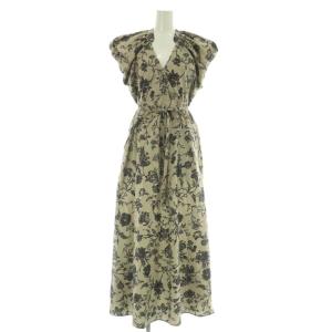 24SS ヴィンテージフラワーエアリースリーブワンピース 38 ベージュ 花柄 Vネック 半袖 /MY