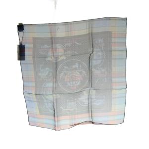 HERMES バンダナ55 Madras Ex-Libris bandana シルク マルチカラー ネイビー