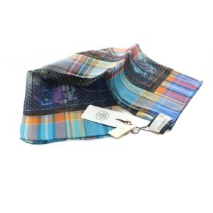 HERMES バンダナ55 Madras Ex-Libris bandana シルク マルチカラー ネイビー