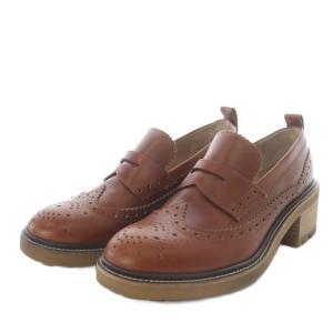 ローファー ハイヒール ウィングチップ レザー 36.5 ブラウン /YO23