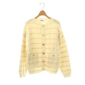 ツイード ニット カーディガン 金ボタン F ホワイト アイボリー /DF OS