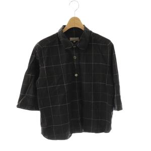 LARGE GRAPH CHECK シャツ ブラウス 七分袖 プルオーバー チェック コットン 2 黒