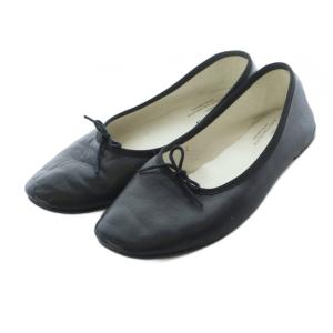 バレエシューズ パンプス 40 24.5cm 25cm 黒 ブラック リボン付き パイピング /RI OS