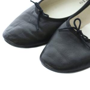 Repetto バレエシューズ パンプス 40 24.5cm 25cm 黒 ブラック リボン付き パイピング /RI OS