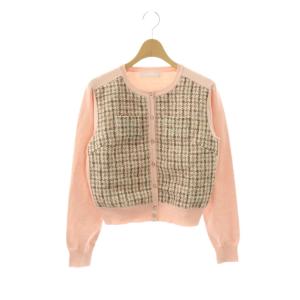 24AW ツイードドッキングニットカーディガン 切替 36 ピンク /HK OS