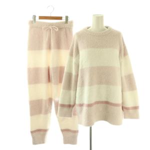 パウダートリムボーダー プルオーバー 長袖 ロングパンツ セットアップ ルームウェア F ピンク /HK