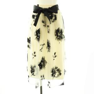 フロッキー加工 チュールスカート ロング フレア 38 クリーム色 黒 /NR OS