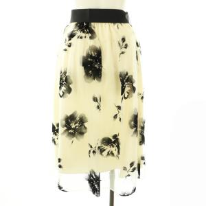 M'S GRACY フロッキー加工 チュールスカート ロング フレア 38 クリーム色 黒 /NR OS